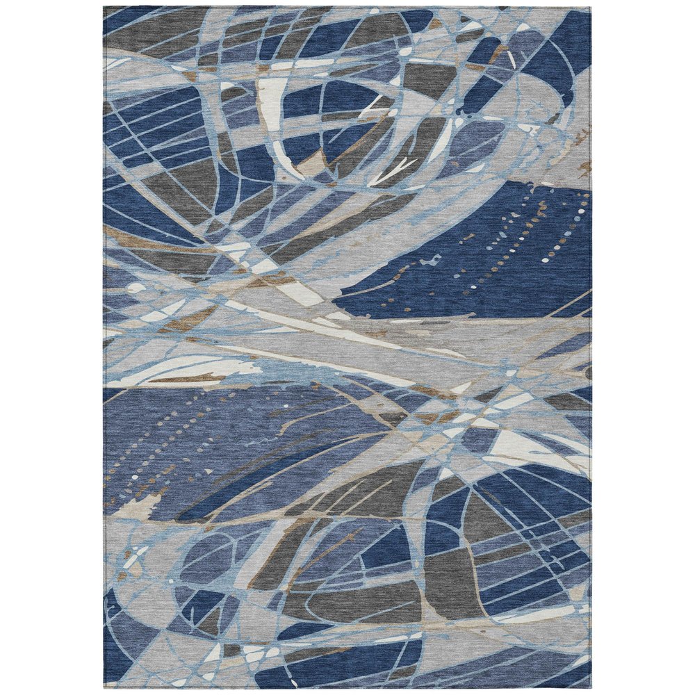 9' X 12' Navy Blue And Blue Abstract Washable Indoor Outdoor Area Rug — view 1