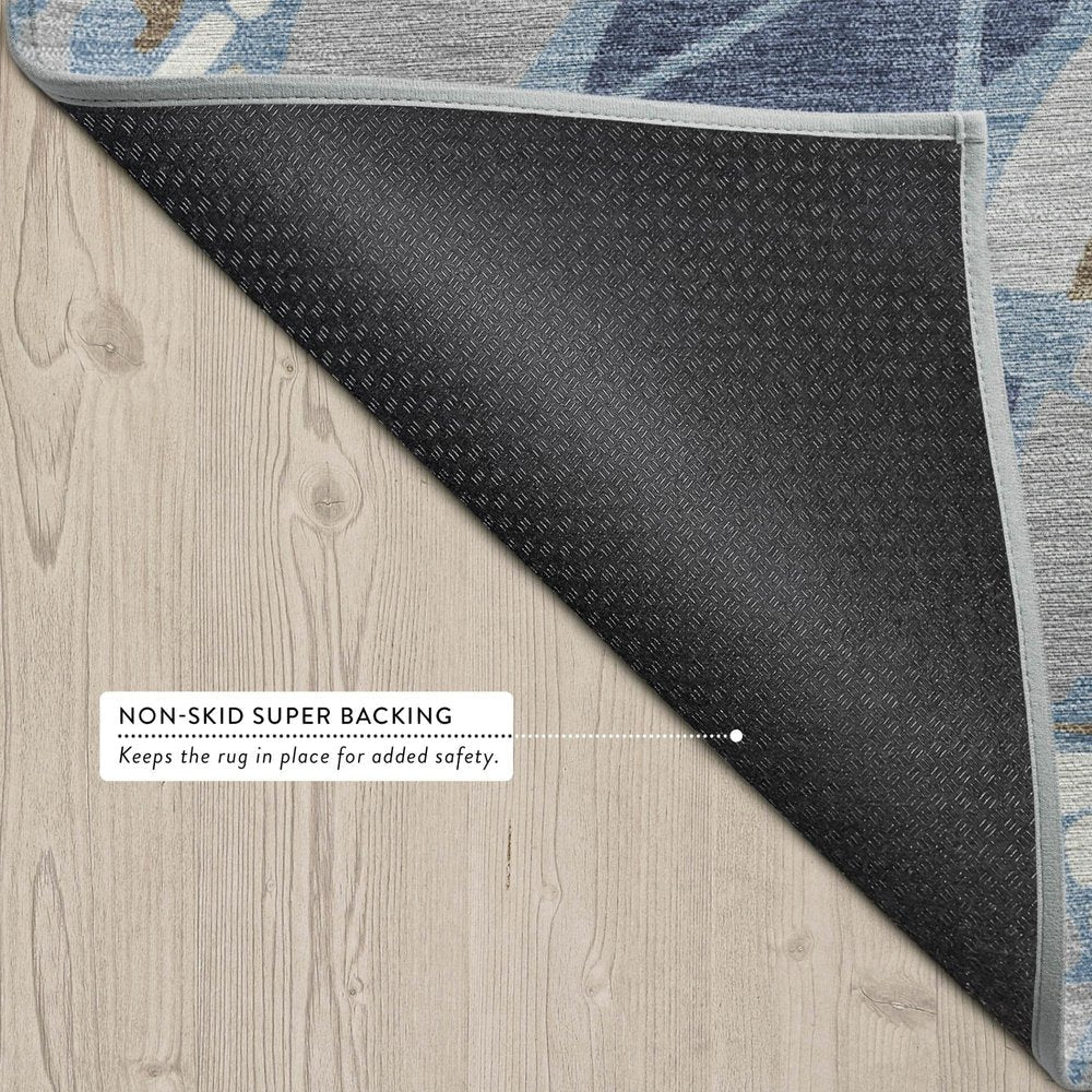 9' X 12' Navy Blue And Blue Abstract Washable Indoor Outdoor Area Rug