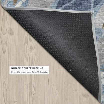 9' X 12' Navy Blue And Blue Abstract Washable Indoor Outdoor Area Rug