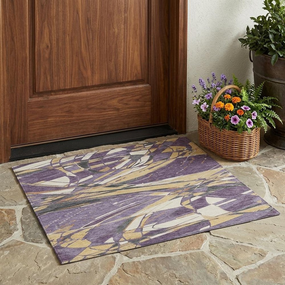 3' X 5' Plum And Purple Abstract Washable Indoor Outdoor Area Rug — view 6