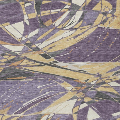3' X 5' Plum And Purple Abstract Washable Indoor Outdoor Area Rug