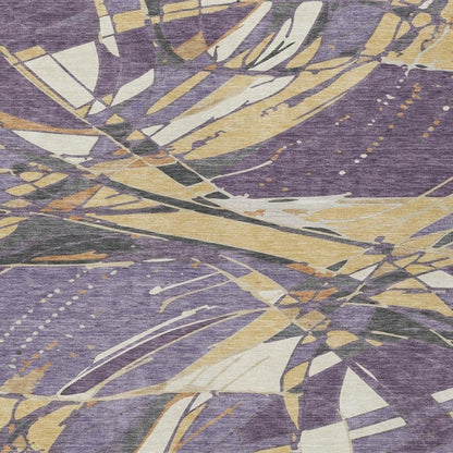 3' X 5' Plum And Purple Abstract Washable Indoor Outdoor Area Rug