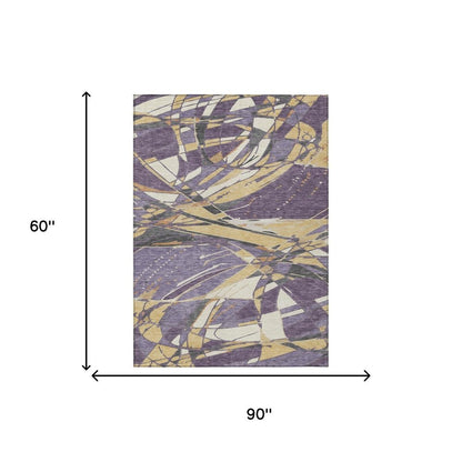 5' X 8' Plum And Purple Abstract Washable Indoor Outdoor Area Rug HomeRoots