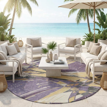 8' Plum And Purple Round Abstract Washable Indoor Outdoor Area Rug HomeRoots