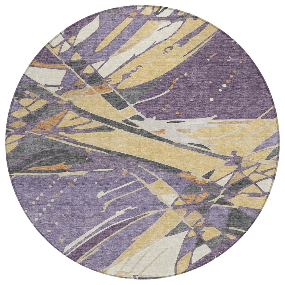 8' Plum And Purple Round Abstract Washable Indoor Outdoor Area Rug — view 1