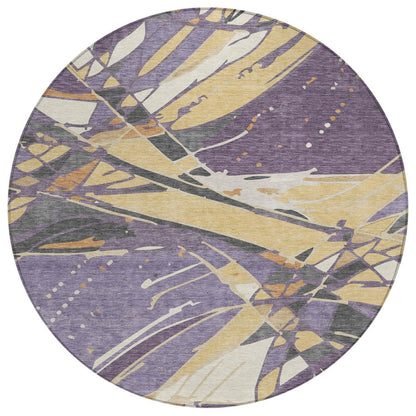 8' Plum And Purple Round Abstract Washable Indoor Outdoor Area Rug HomeRoots