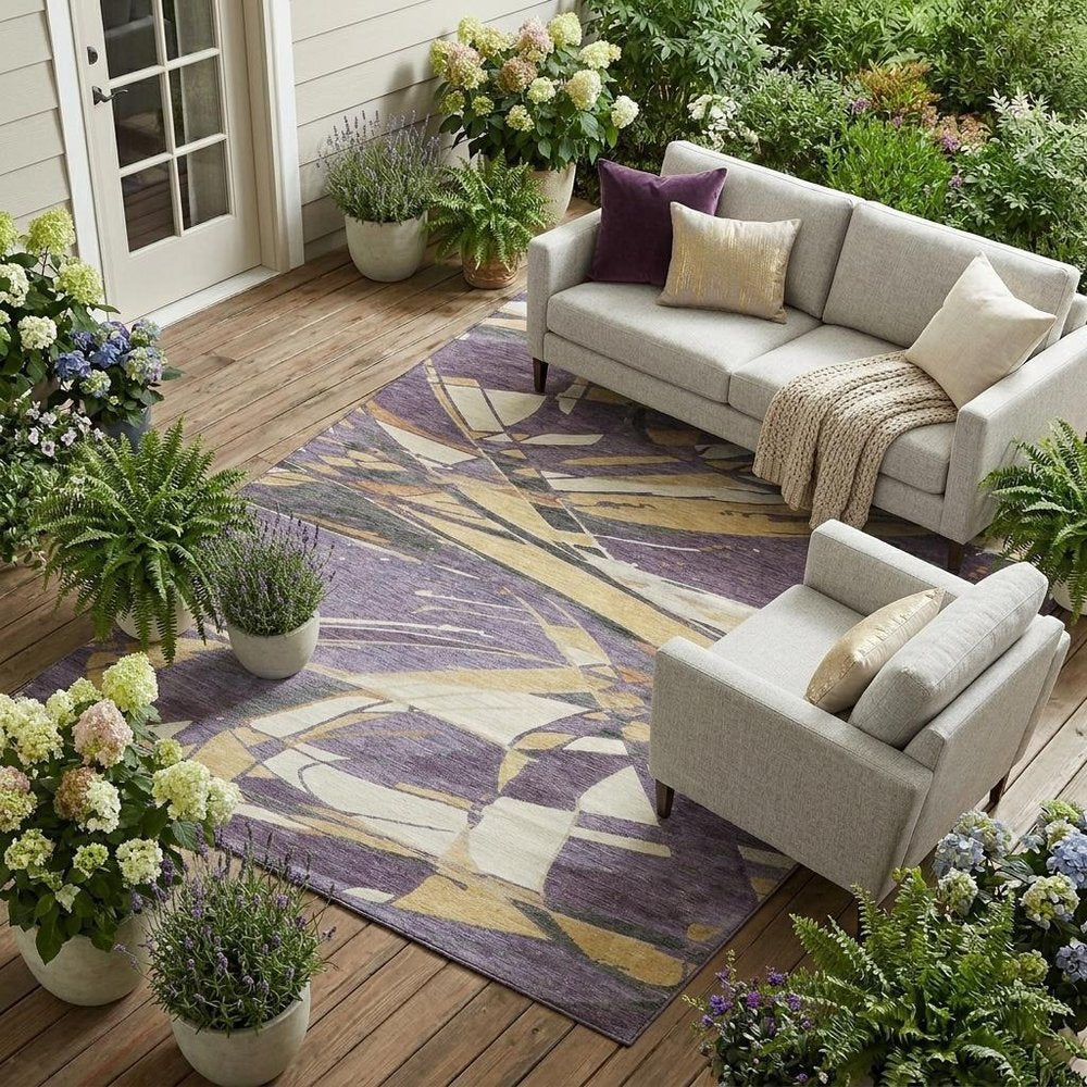 10' X 14' Plum And Purple Abstract Washable Indoor Outdoor Area Rug — view 6