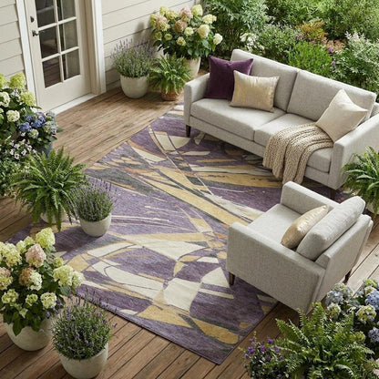 10' X 14' Plum And Purple Abstract Washable Indoor Outdoor Area Rug