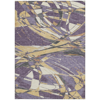 10' X 14' Plum And Purple Abstract Washable Indoor Outdoor Area Rug