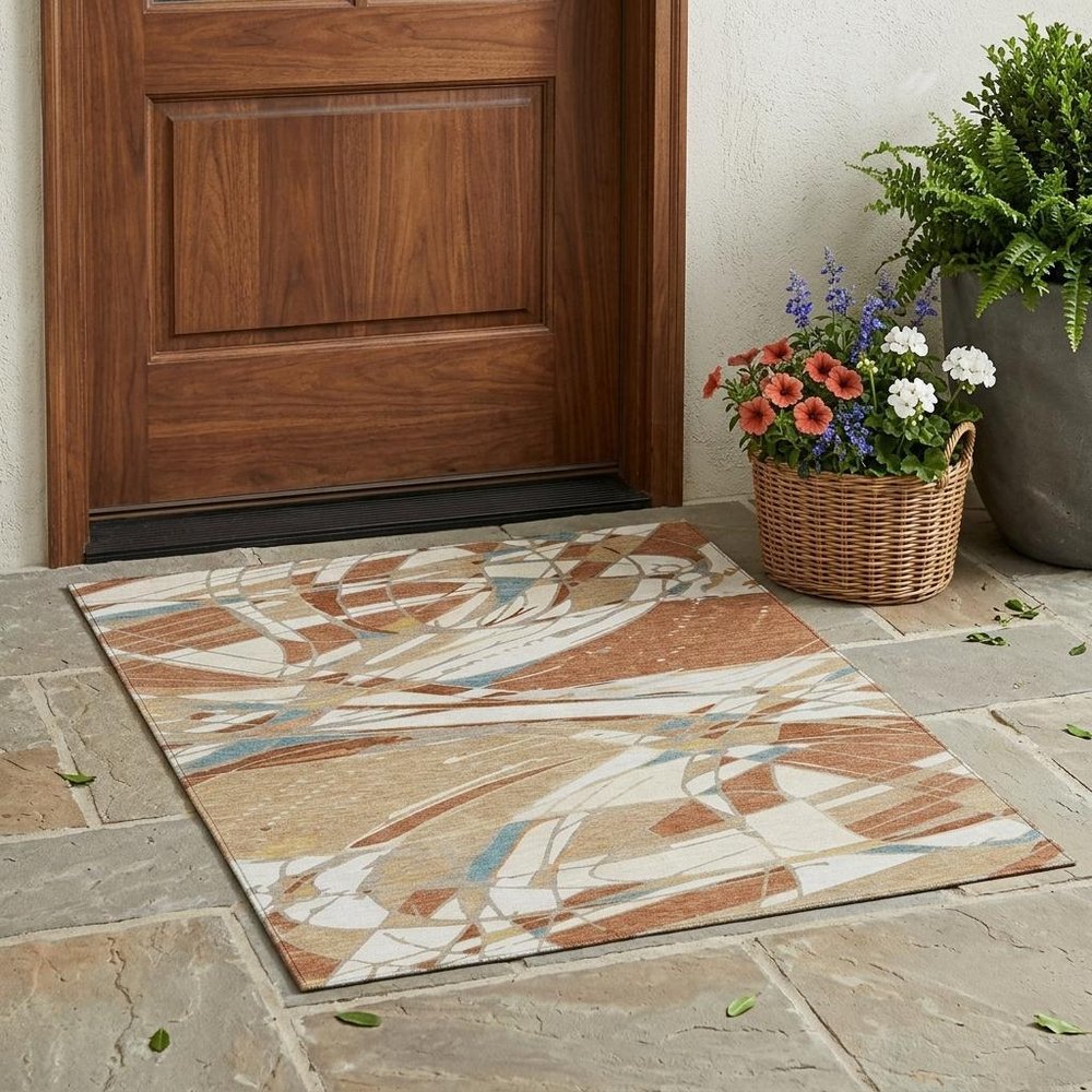 3' X 5' Rust And Orange Abstract Washable Indoor Outdoor Area Rug HomeRoots