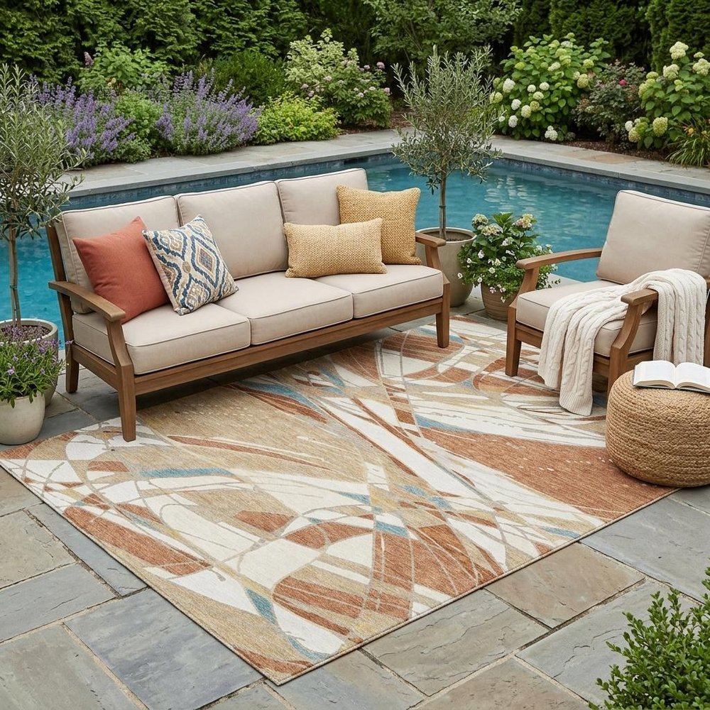 5' X 8' Rust And Orange Abstract Washable Indoor Outdoor Area Rug HomeRoots