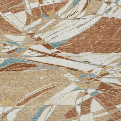 5' X 8' Rust And Orange Abstract Washable Indoor Outdoor Area Rug