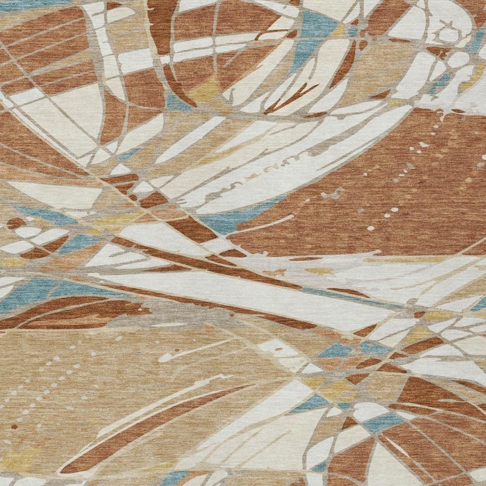 5' X 8' Rust And Orange Abstract Washable Indoor Outdoor Area Rug