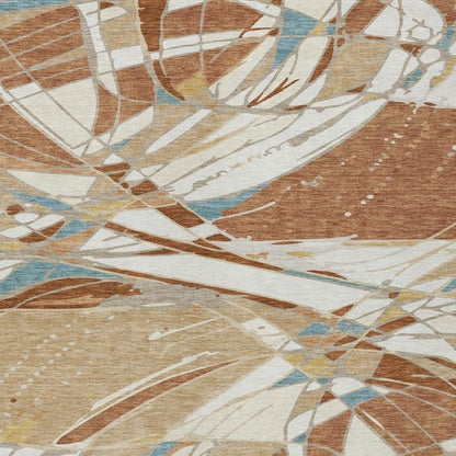 5' X 8' Rust And Orange Abstract Washable Indoor Outdoor Area Rug