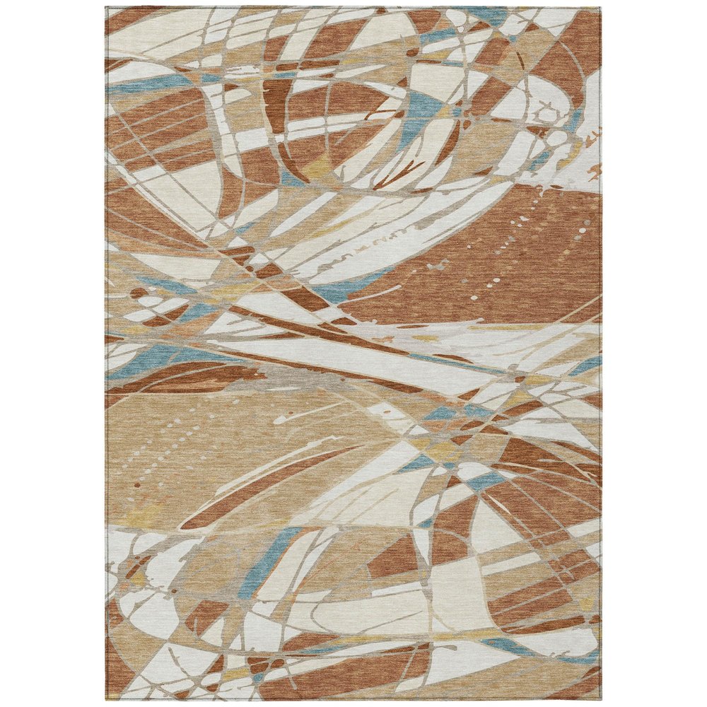 5' X 8' Rust And Orange Abstract Washable Indoor Outdoor Area Rug — view 1