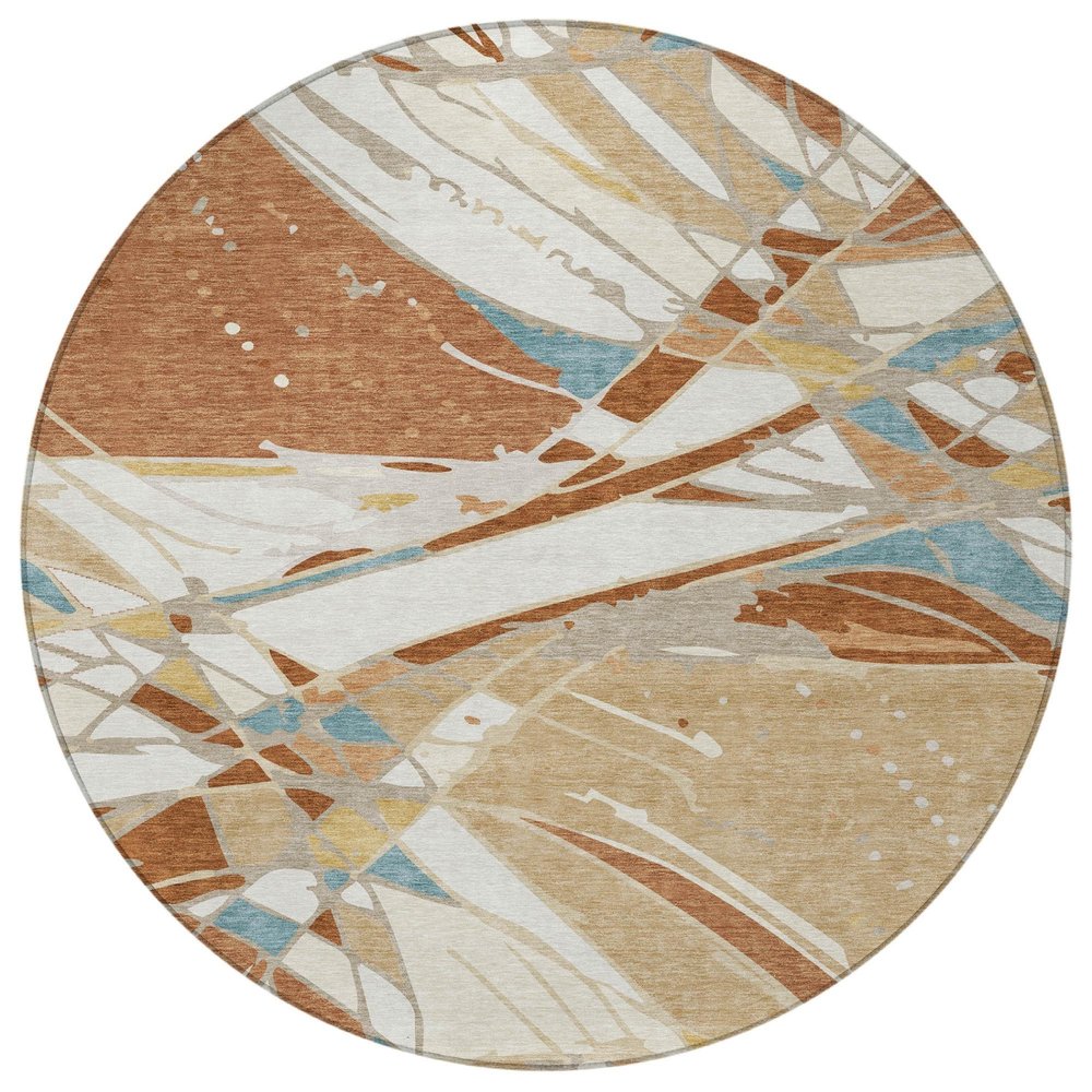 8' Rust And Orange Round Abstract Washable Indoor Outdoor Area Rug — view 8