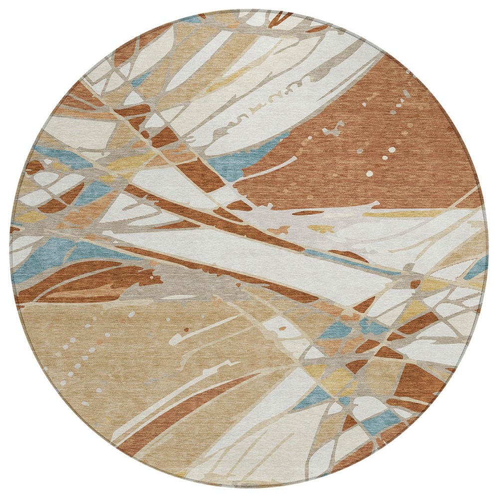 8' Rust And Orange Round Abstract Washable Indoor Outdoor Area Rug