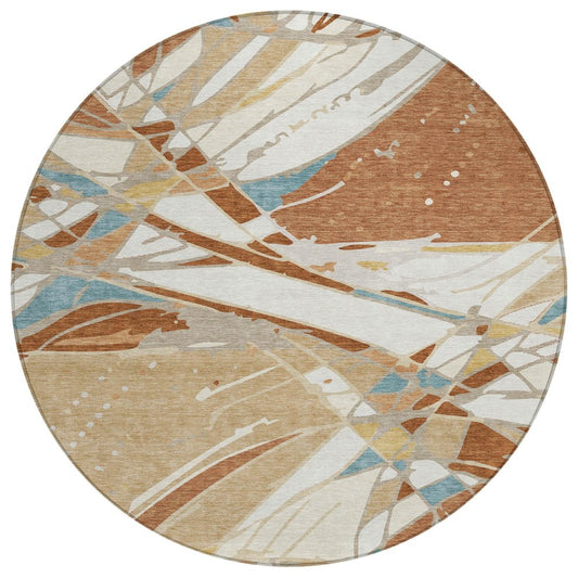 8' Rust And Orange Round Abstract Washable Indoor Outdoor Area Rug