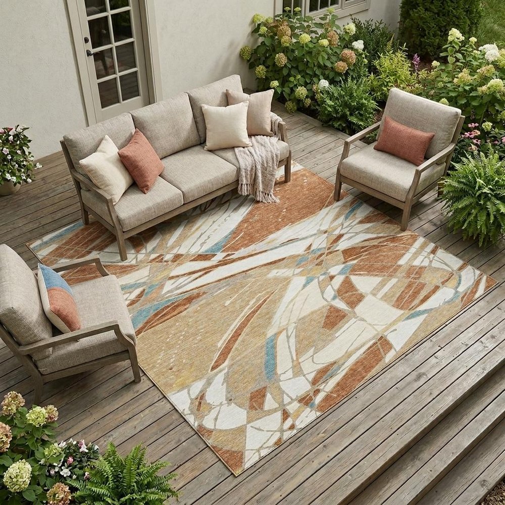 8' X 10' Rust And Orange Abstract Washable Indoor Outdoor Area Rug — view 5