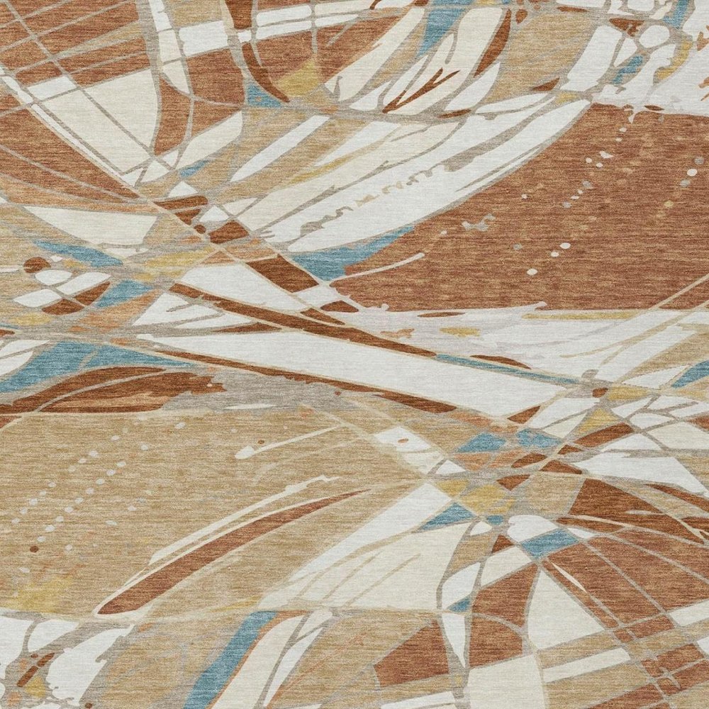 8' X 10' Rust And Orange Abstract Washable Indoor Outdoor Area Rug — view 7