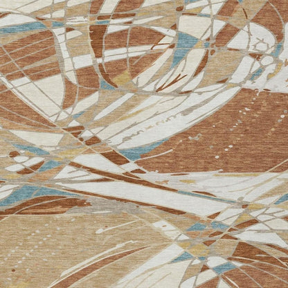 8' X 10' Rust And Orange Abstract Washable Indoor Outdoor Area Rug