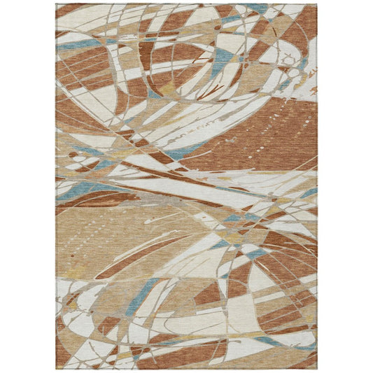 8' X 10' Rust And Orange Abstract Washable Indoor Outdoor Area Rug