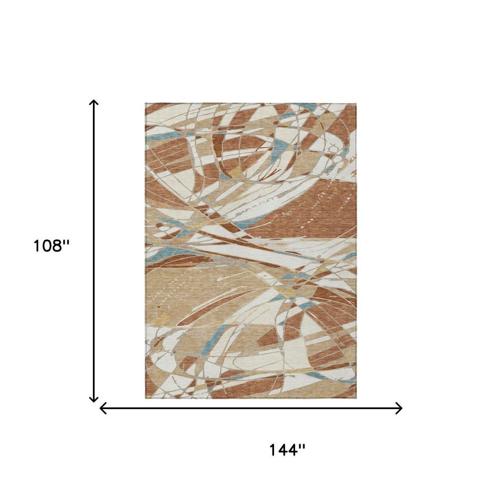 9' X 12' Rust And Orange Abstract Washable Indoor Outdoor Area Rug — view 4