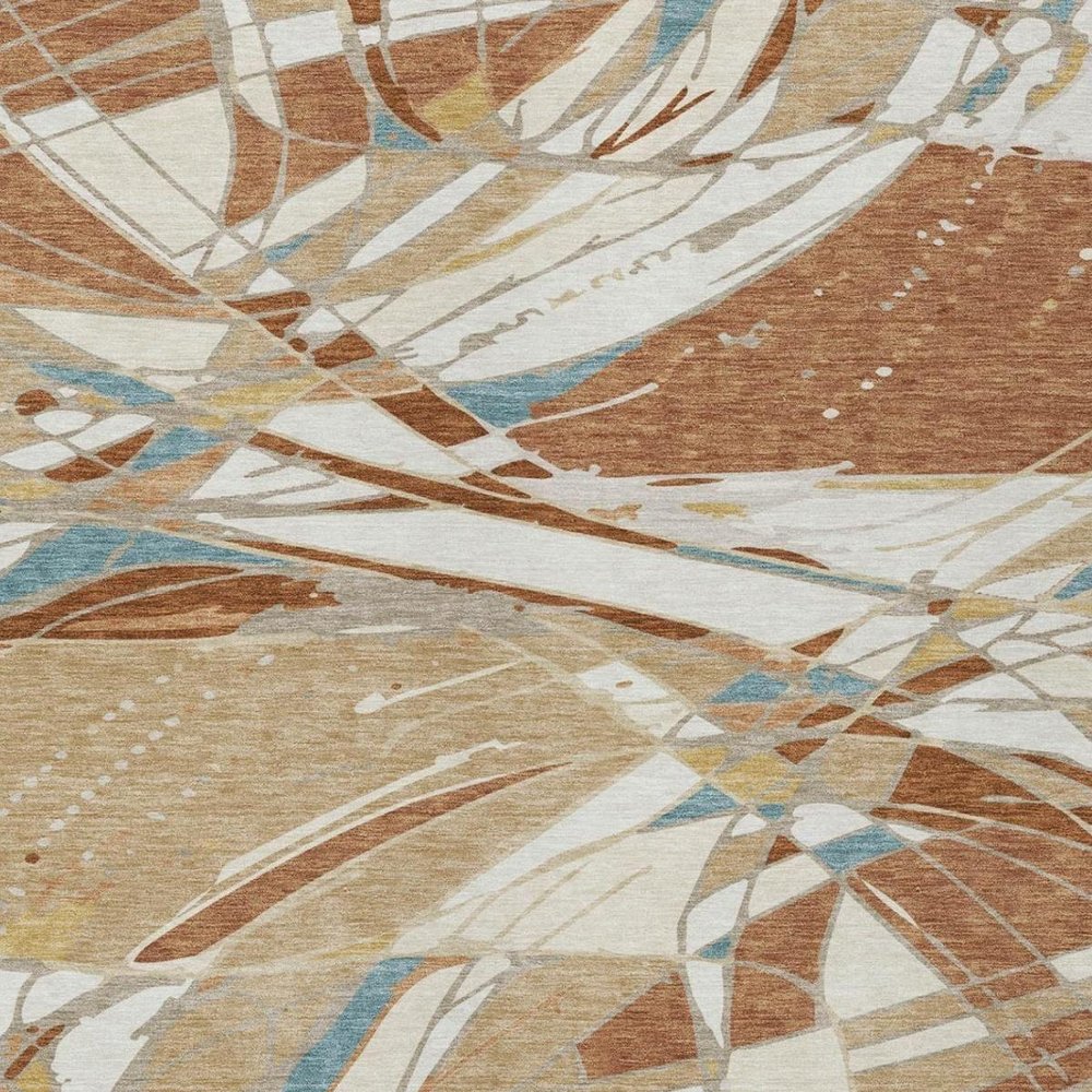 9' X 12' Rust And Orange Abstract Washable Indoor Outdoor Area Rug