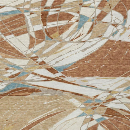 9' X 12' Rust And Orange Abstract Washable Indoor Outdoor Area Rug