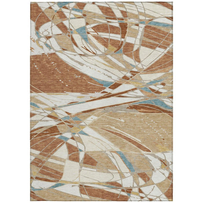 10' X 14' Rust And Orange Abstract Washable Indoor Outdoor Area Rug