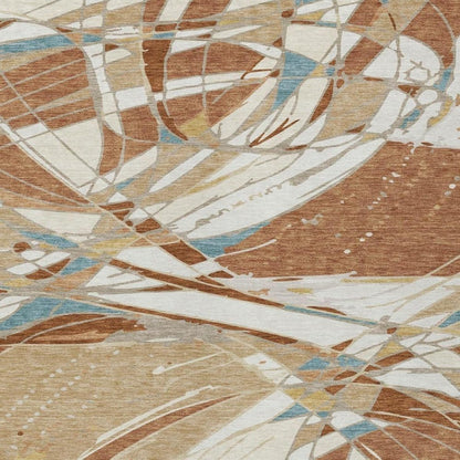 10' X 14' Rust And Orange Abstract Washable Indoor Outdoor Area Rug