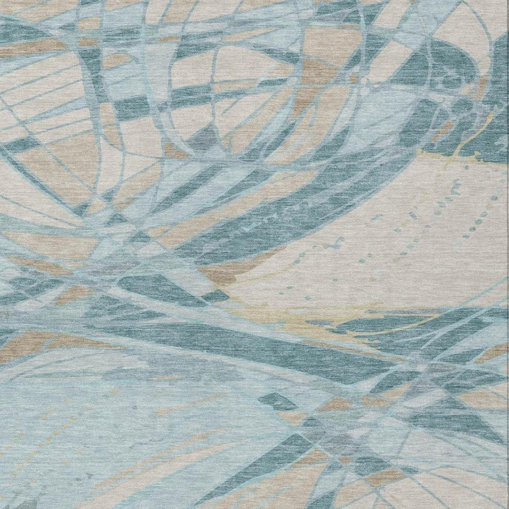 3' X 5' Teal Blue And Silver Abstract Washable Indoor Outdoor Area Rug — view 9