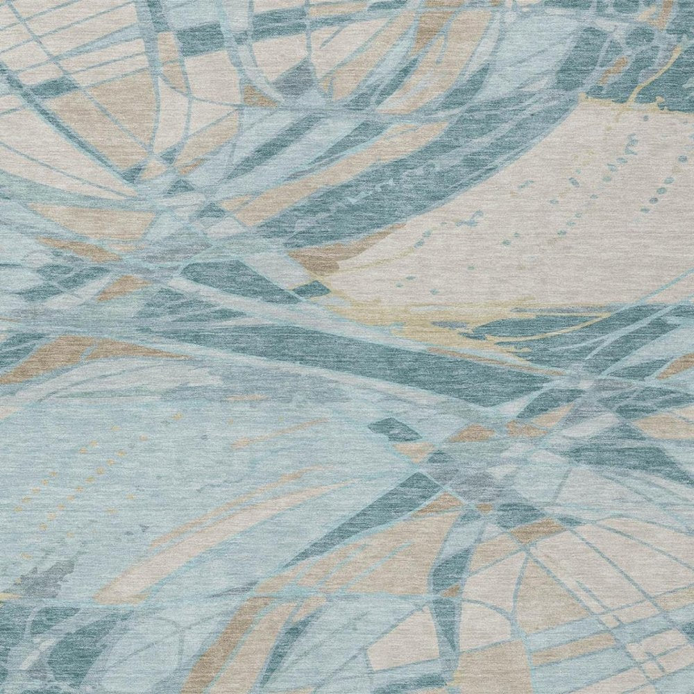 5' X 8' Teal Blue And Silver Abstract Washable Indoor Outdoor Area Rug