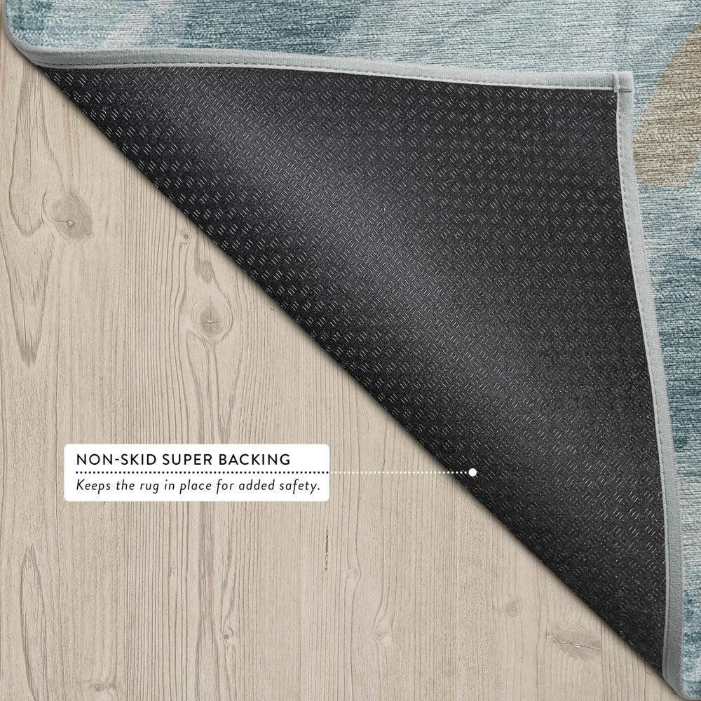 5' X 8' Teal Blue And Silver Abstract Washable Indoor Outdoor Area Rug — view 2