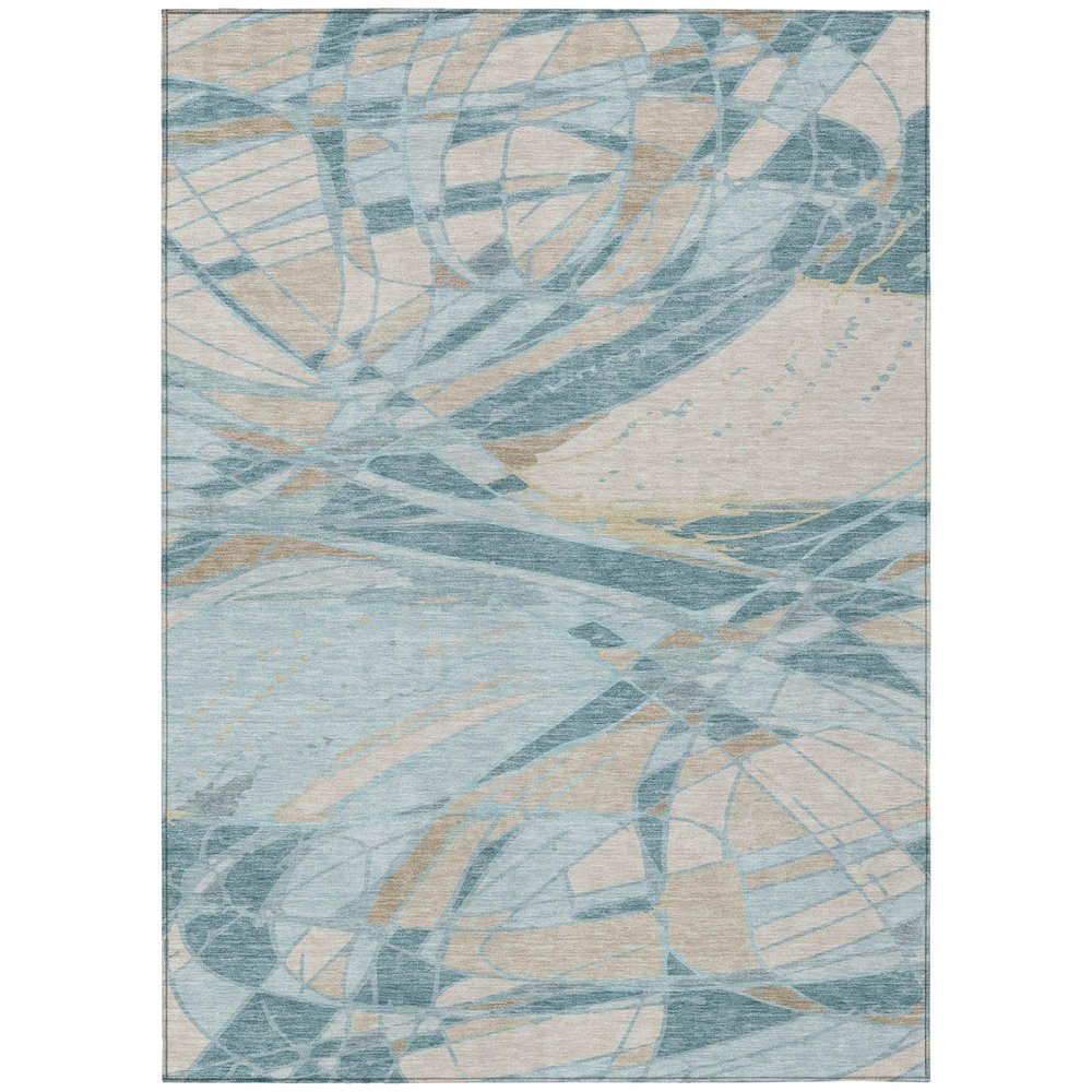 9' X 12' Teal Blue And Silver Abstract Washable Indoor Outdoor Area Rug HomeRoots