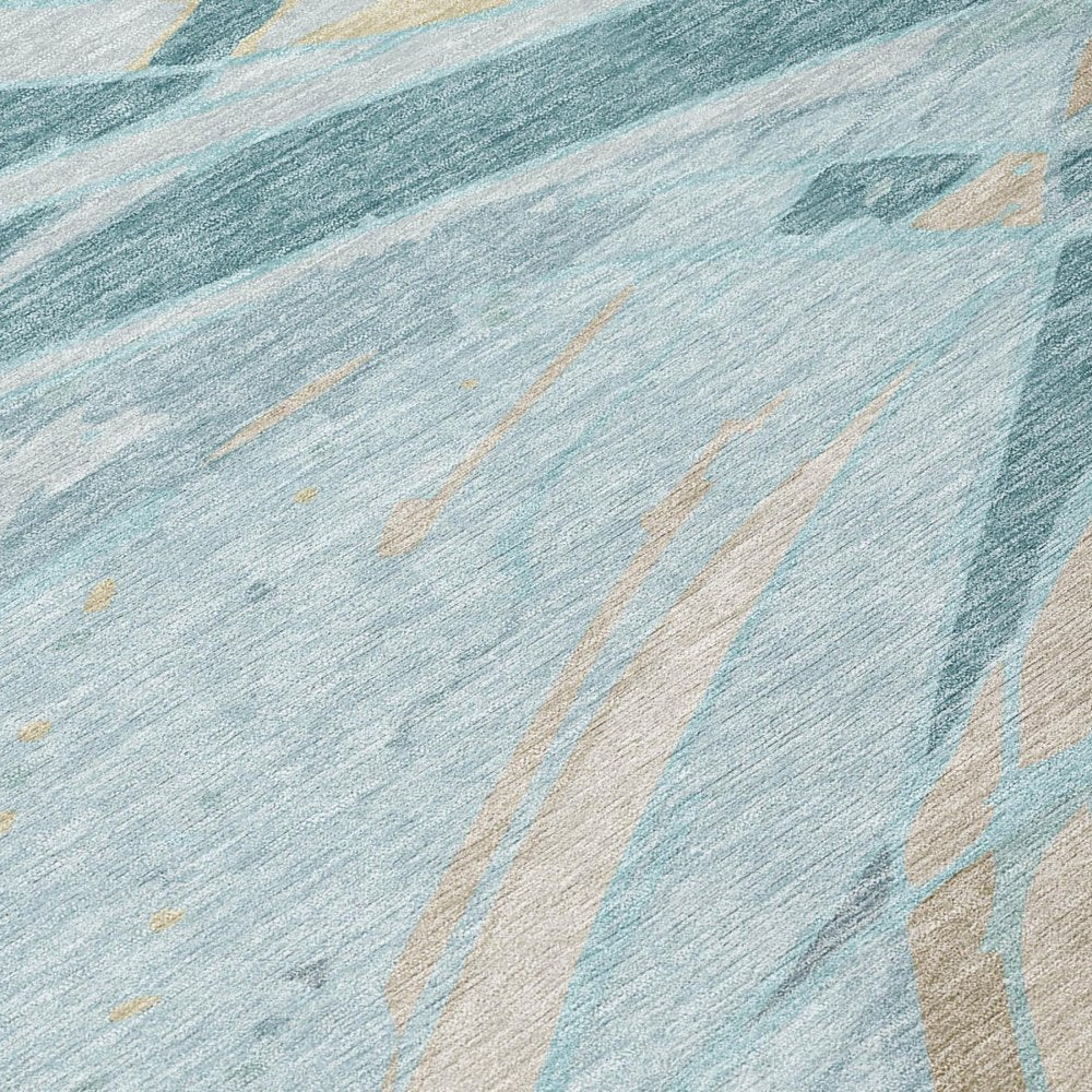 9' X 12' Teal Blue And Silver Abstract Washable Indoor Outdoor Area Rug — view 4