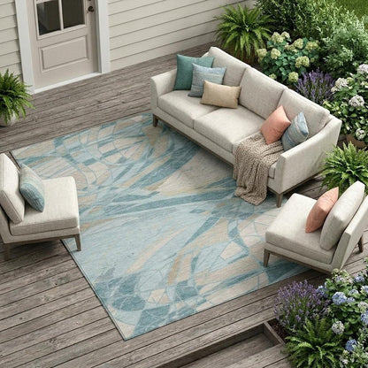 10' X 14' Teal Blue And Silver Abstract Washable Indoor Outdoor Area Rug HomeRoots
