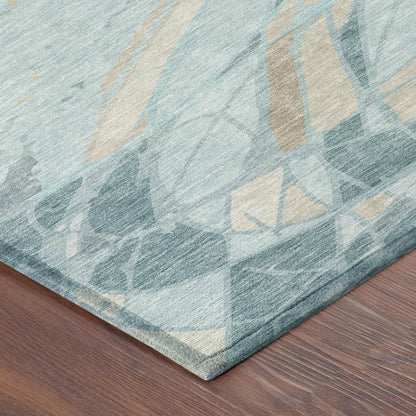 10' X 14' Teal Blue And Silver Abstract Washable Indoor Outdoor Area Rug HomeRoots