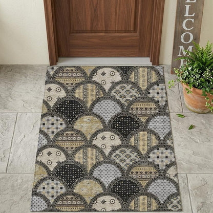 3' X 5' Black And Graphite Geometric Washable Indoor Outdoor Area Rug HomeRoots