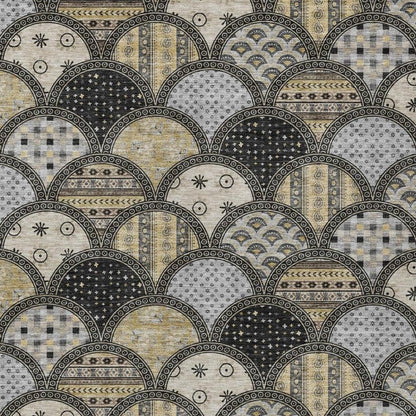 3' X 5' Black And Graphite Geometric Washable Indoor Outdoor Area Rug
