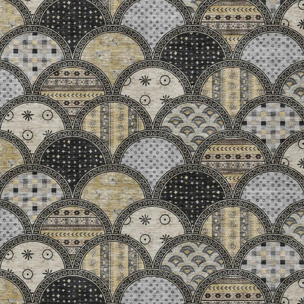 3' X 5' Black And Graphite Geometric Washable Indoor Outdoor Area Rug