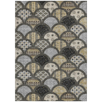 3' X 5' Black And Graphite Geometric Washable Indoor Outdoor Area Rug