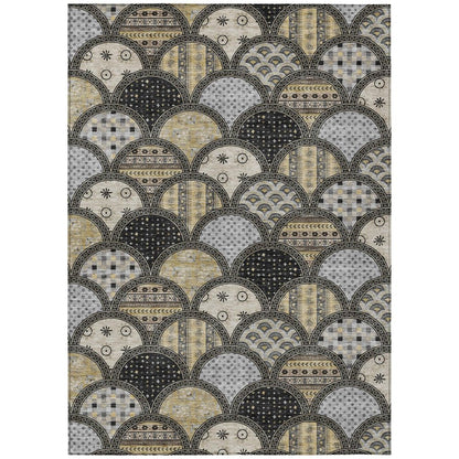 3' X 5' Black And Graphite Geometric Washable Indoor Outdoor Area Rug HomeRoots