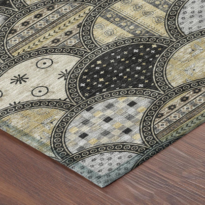 3' X 5' Black And Graphite Geometric Washable Indoor Outdoor Area Rug HomeRoots