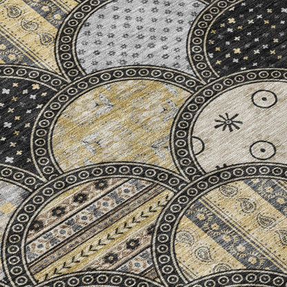 3' X 5' Black And Graphite Geometric Washable Indoor Outdoor Area Rug HomeRoots