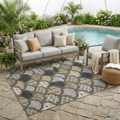 5' X 8' Black And Graphite Geometric Washable Indoor Outdoor Area Rug HomeRoots