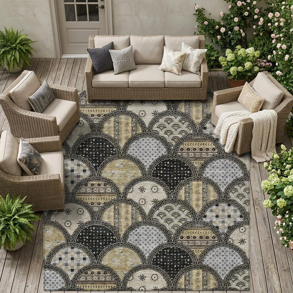 8' X 10' Black And Graphite Geometric Washable Indoor Outdoor Area Rug HomeRoots
