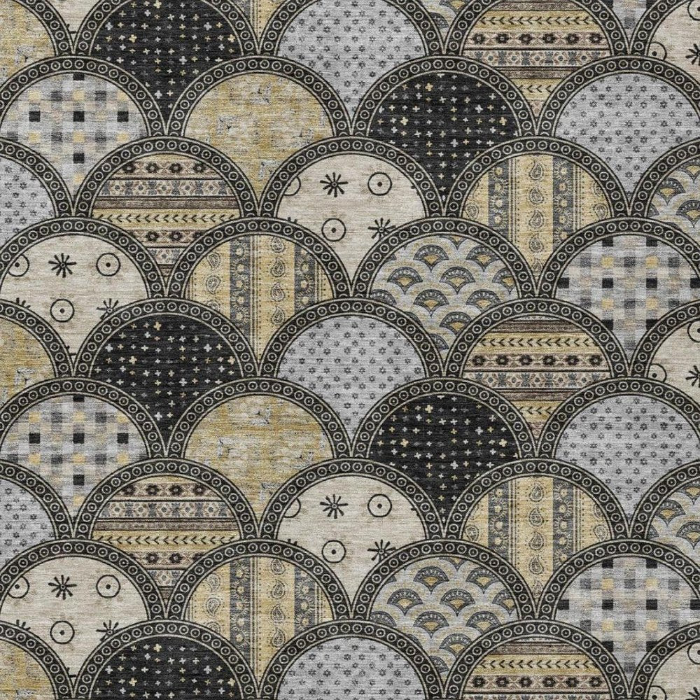 8' X 10' Black And Graphite Geometric Washable Indoor Outdoor Area Rug