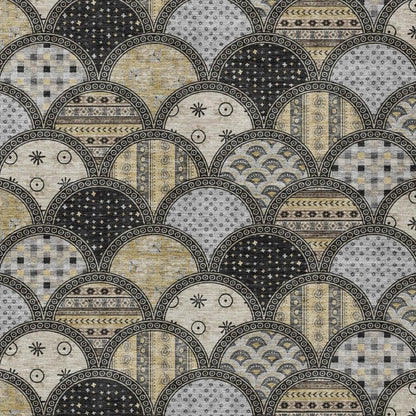 8' X 10' Black And Graphite Geometric Washable Indoor Outdoor Area Rug
