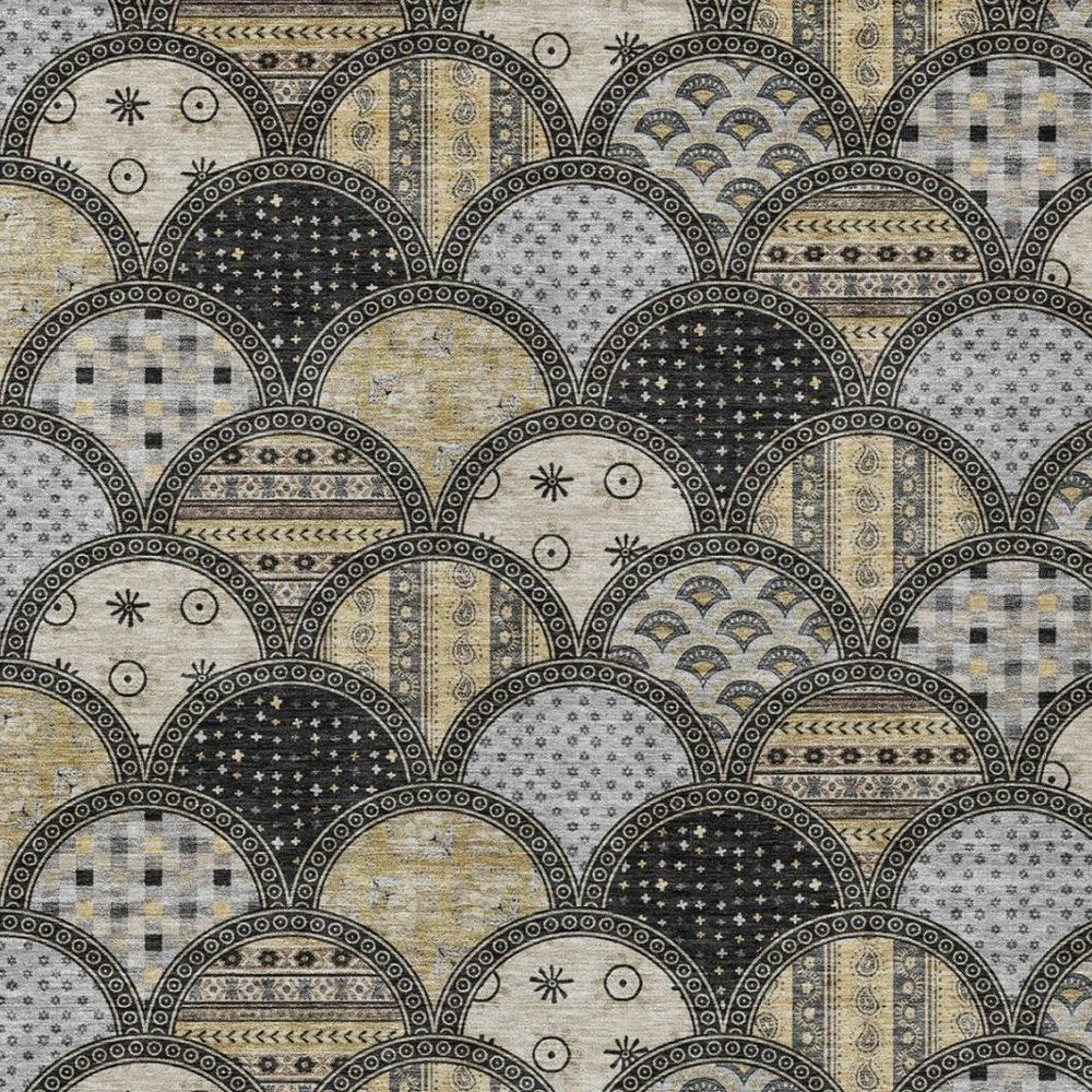 8' X 10' Black And Graphite Geometric Washable Indoor Outdoor Area Rug